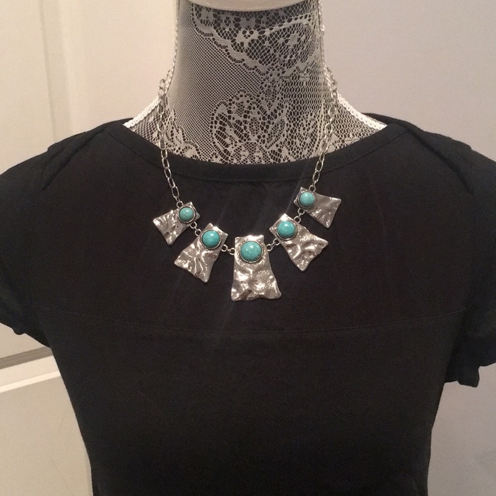 Silver turquoise statement necklace